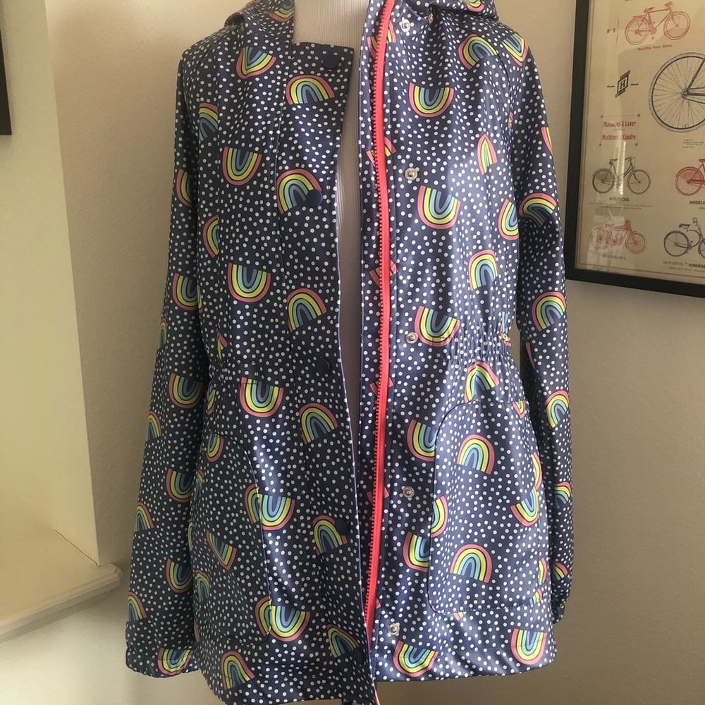 Kid’s XL Cat&Jack Rainbow Polka Dot Rain Coat w Pockets NWOT